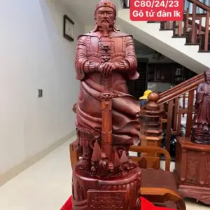 Tượng Trần Quốc Tuấn Gỗ Tử Đàn Hàng Đục Kỹ Đẹp Liền Khối G5122