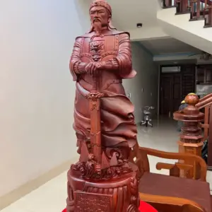 Tượng Trần Quốc Tuấn Gỗ Tử Đàn Hàng Đục Kỹ Đẹp Liền Khối G5122