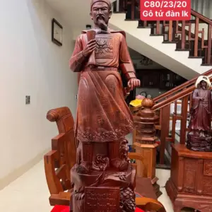 Tượng Trần Quốc Tuấn Gỗ Tử Đàn Liền Khối G5123