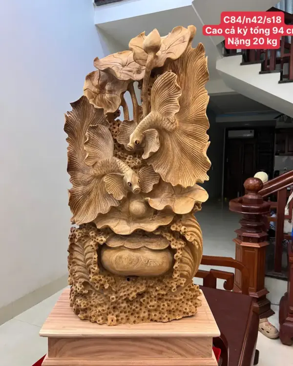 Tượng Cá Xiêm Gỗ Ngọc Am Chất Già Thơm Liền Khối KT:84x42x18