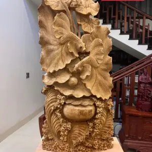 Tượng Cá Xiêm Gỗ Ngọc Am Liền Khối Mộc Đẹp KT:90x40x18