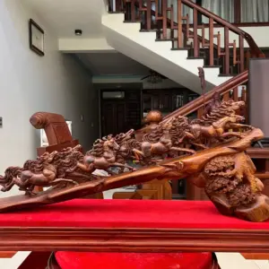 Tượng Cầu Bát Mã Gỗ Sưa Bắc Phôi Gỗ Già Vân Tím KT:30x72x14