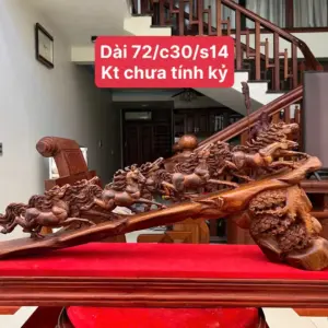 Tượng Cầu Bát Mã Gỗ Sưa Bắc Phôi Gỗ Già Vân Tím KT:30x72x14