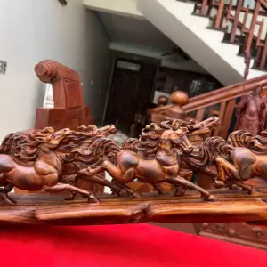 Tượng Cầu Bát Mã Gỗ Sưa Bắc Phôi Gỗ Già Vân Tím KT:30x72x14