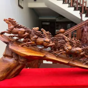 Tượng Cầu Bát Mã Gỗ Sưa Bắc Phôi Gỗ Già Vân Tím KT:30x72x14