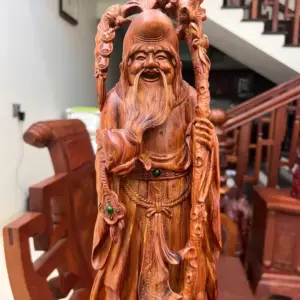 Tượng Cụ Thọ Tiên Gỗ Sưa Bắc Liền Khối KT:54x25x18