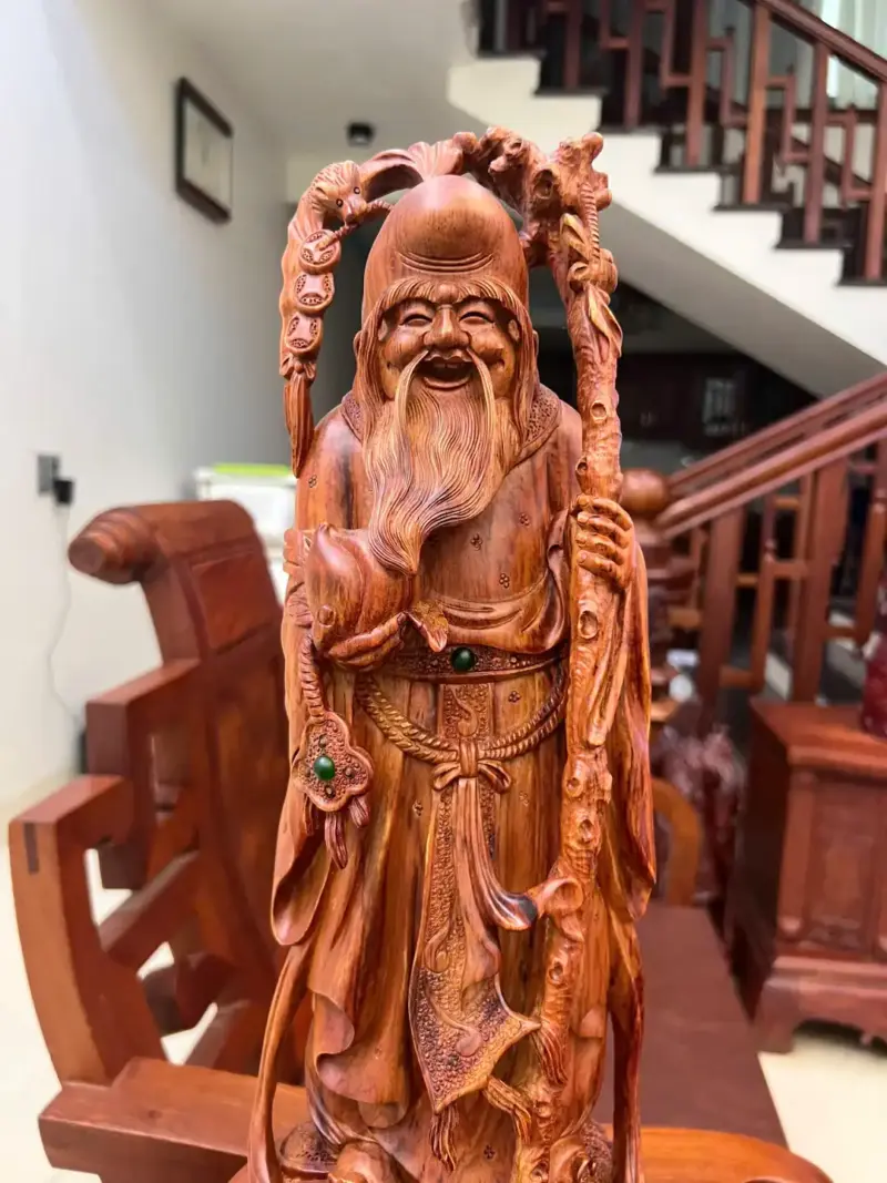 Tượng Cụ Thọ Tiên Gỗ Sưa Bắc Liền Khối KT:54x25x18