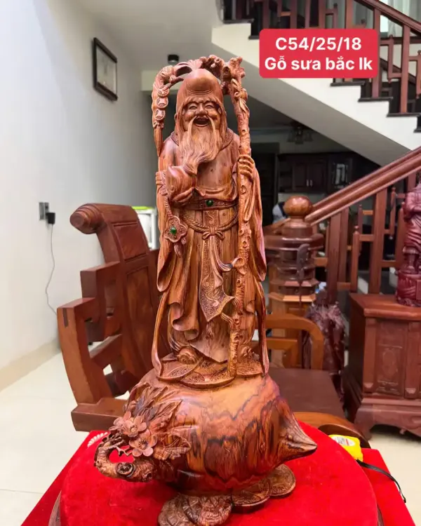 Tượng Cụ Thọ Tiên Gỗ Sưa Bắc Liền Khối KT:54x25x18