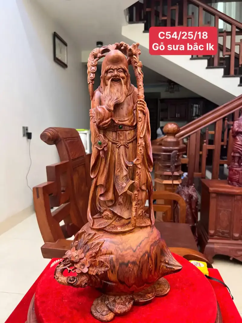 Tượng Cụ Thọ Tiên Gỗ Sưa Bắc Liền Khối KT:54x25x18