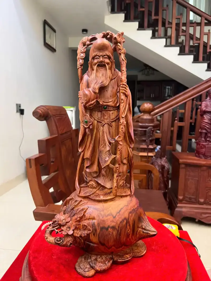 Tượng Cụ Thọ Tiên Gỗ Sưa Bắc Liền Khối KT:54x25x18