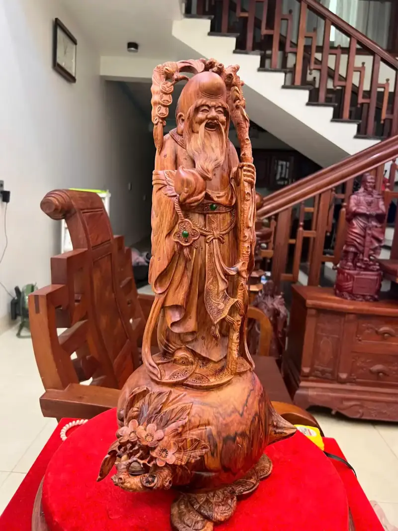 Tượng Cụ Thọ Tiên Gỗ Sưa Bắc Liền Khối KT:54x25x18