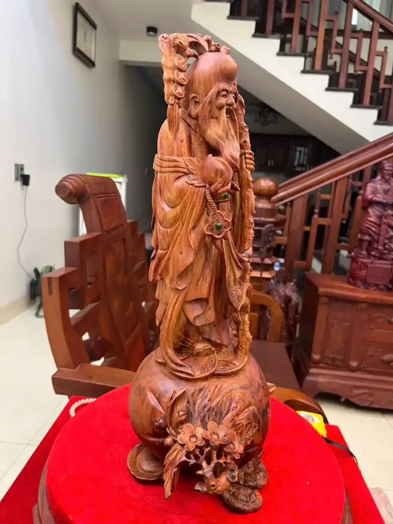 Tượng Cụ Thọ Tiên Gỗ Sưa Bắc Liền Khối KT:54x25x18