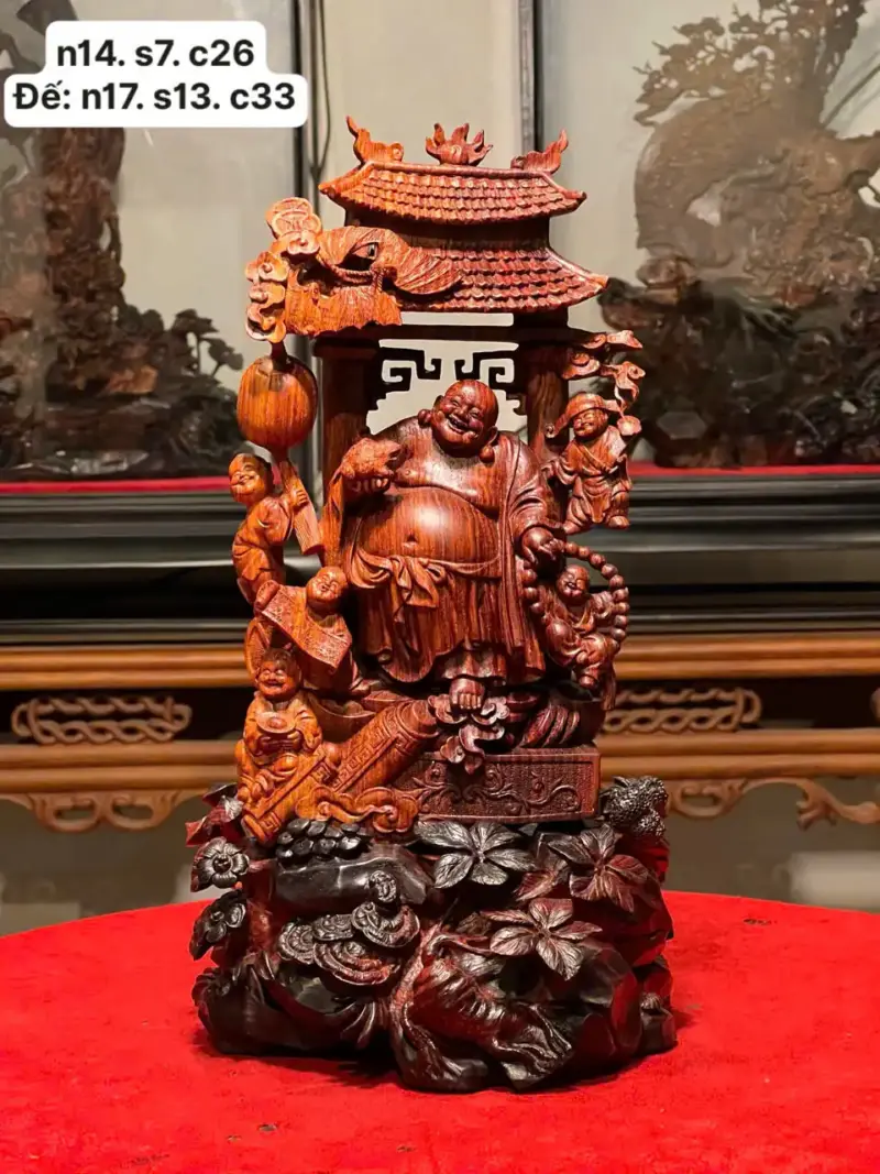 Tượng Cụ Di Lặc Gỗ Sưa Già Cao 33cm