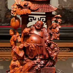 Tượng Cụ Di Lặc Gỗ Sưa Già Cao 33cm