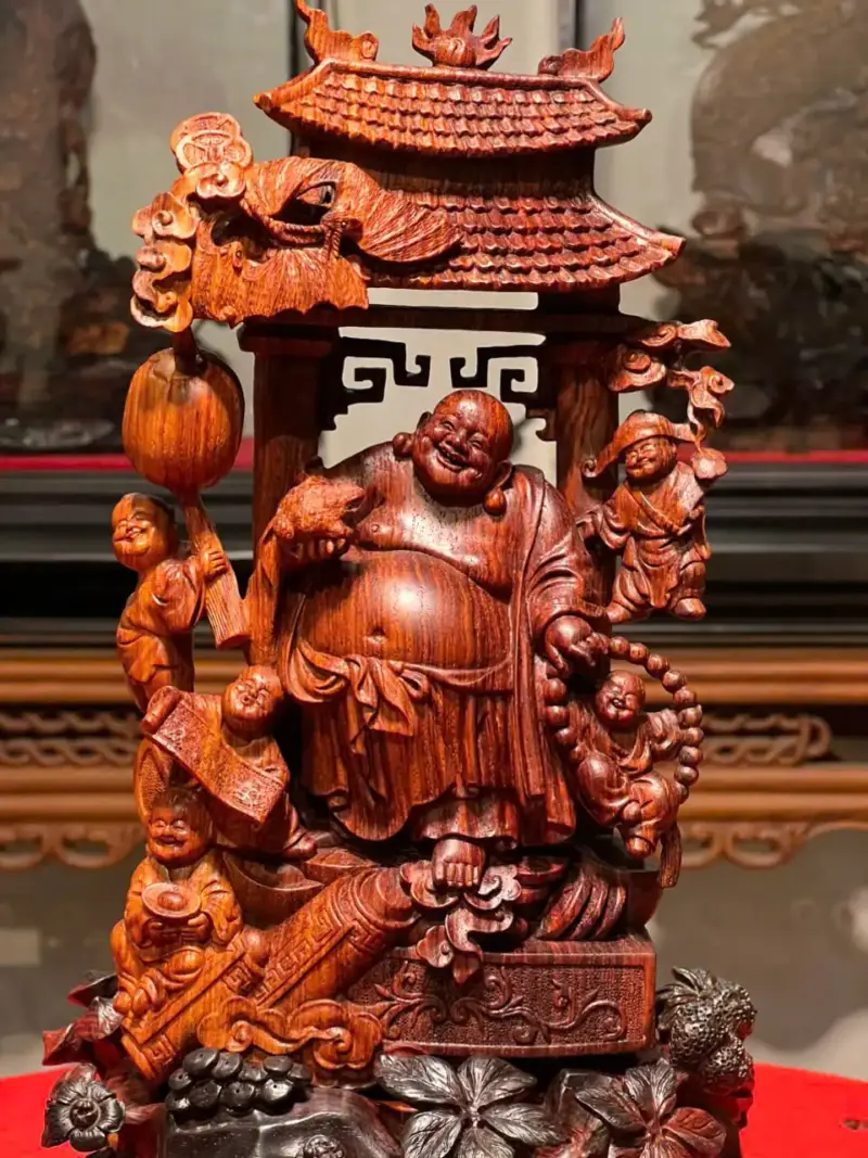 Tượng Cụ Di Lặc Gỗ Sưa Già Cao 33cm