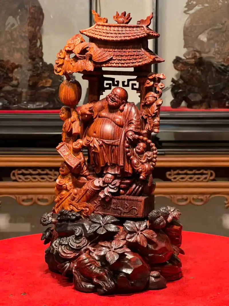 Tượng Cụ Di Lặc Gỗ Sưa Già Cao 33cm