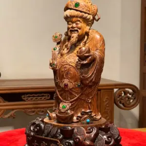 Tượng Thần Tài Gỗ Sưa Già Cao 36cm