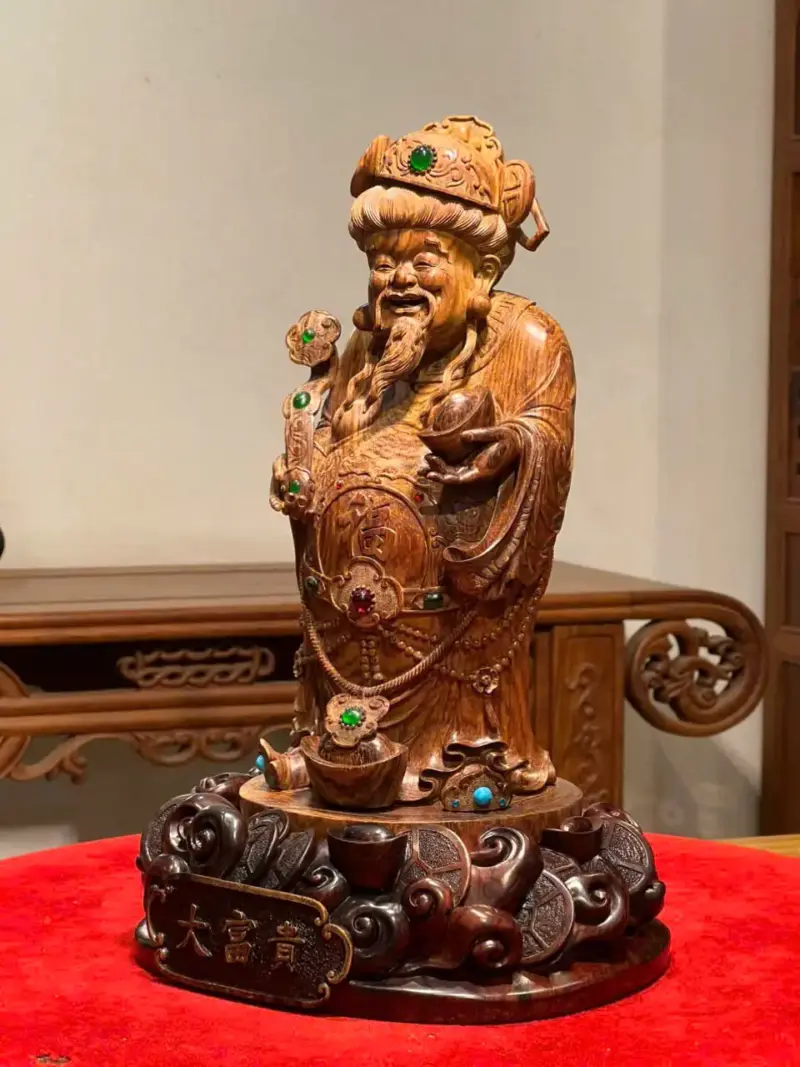 Tượng Thần Tài Gỗ Sưa Già Cao 36cm