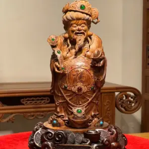 Tượng Thần Tài Gỗ Sưa Già Cao 36cm