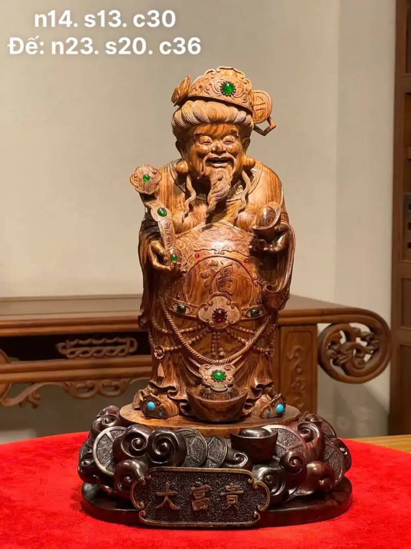 Tượng Thần Tài Gỗ Sưa Già Cao 36cm