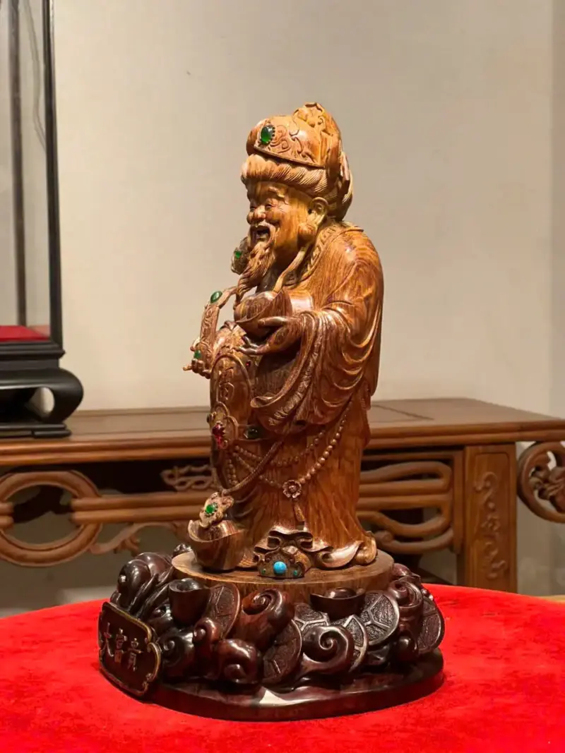 Tượng Thần Tài Gỗ Sưa Già Cao 36cm