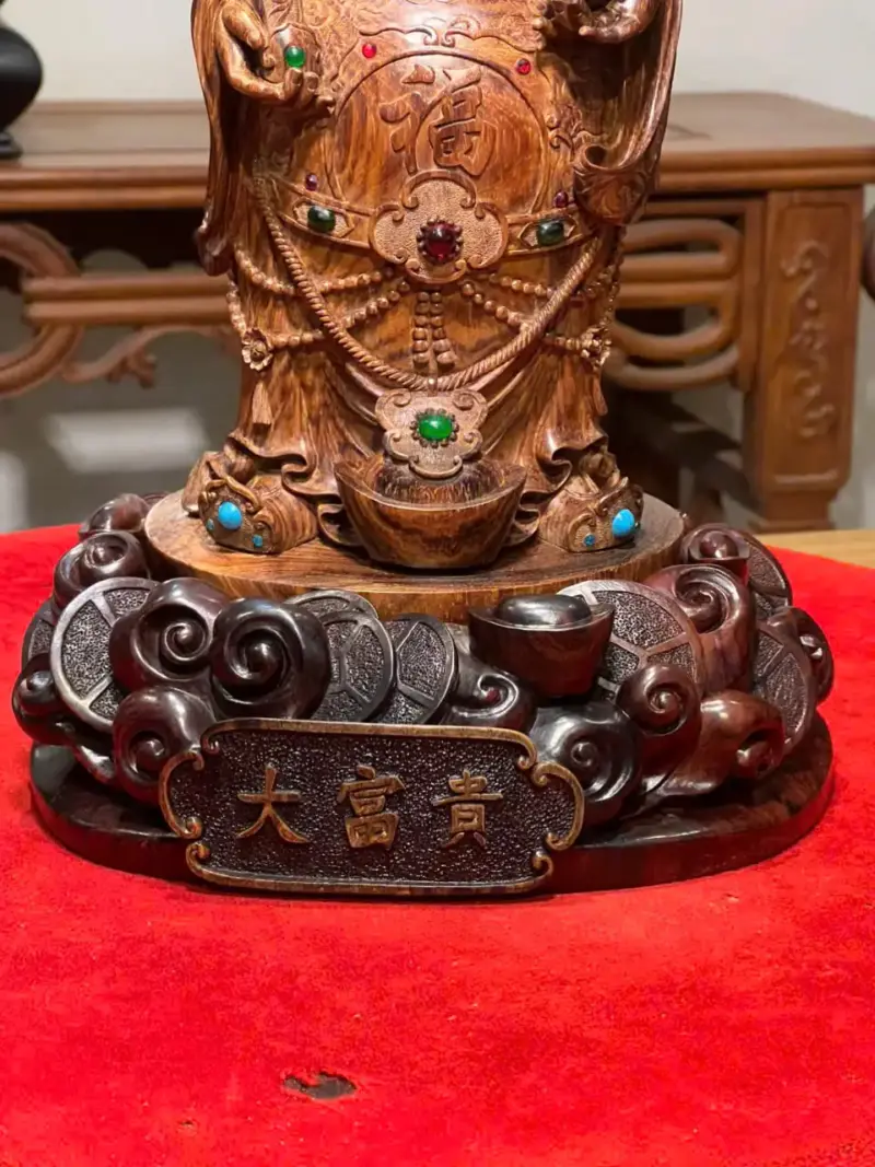 Tượng Thần Tài Gỗ Sưa Già Cao 36cm
