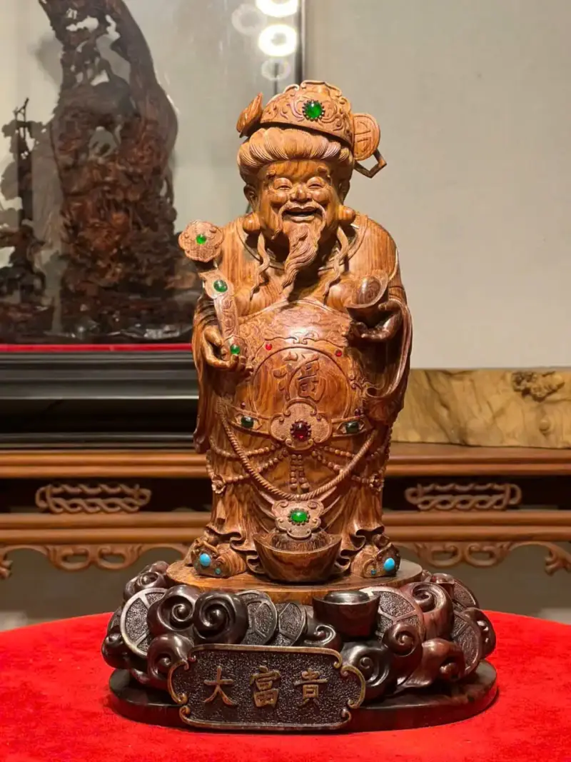 Tượng Thần Tài Gỗ Sưa Già Cao 36cm