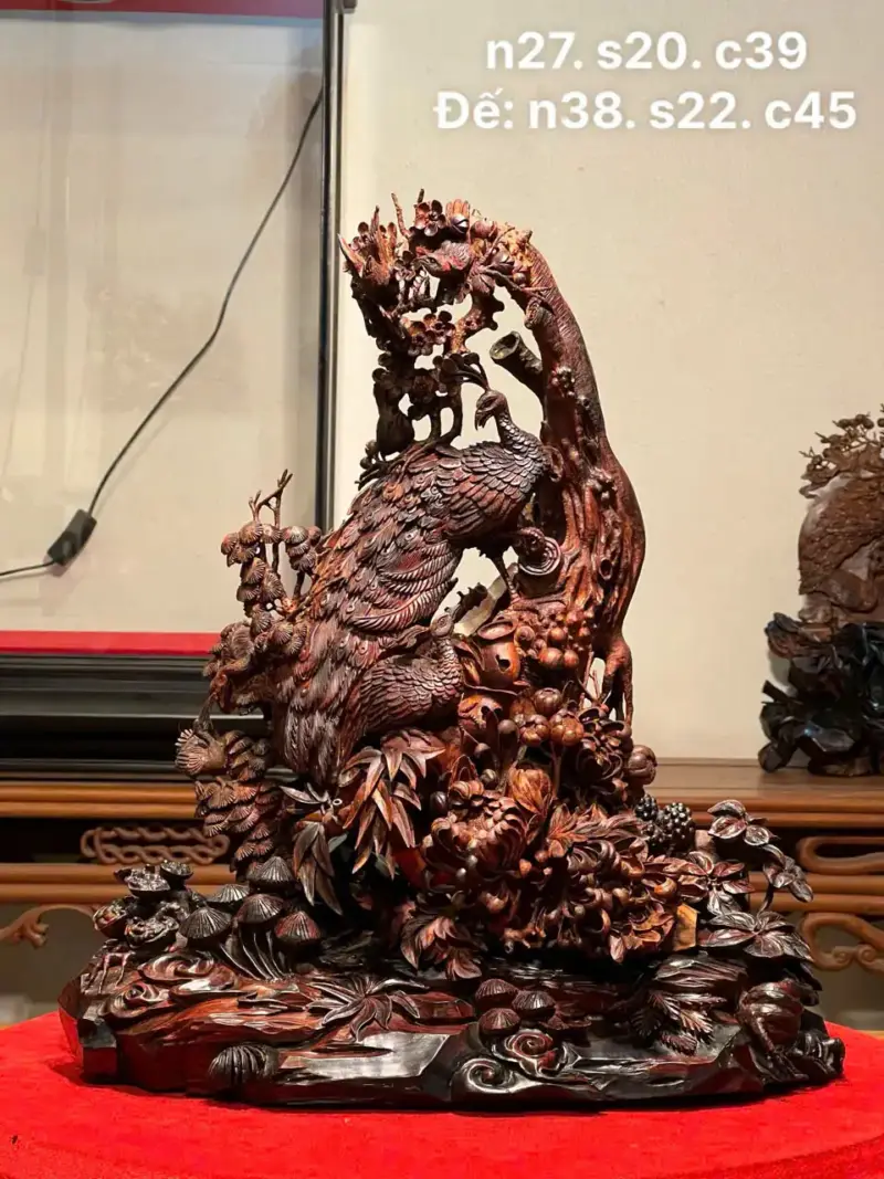 Tượng Phu Thê Gỗ Sưa Già Cao 45cm