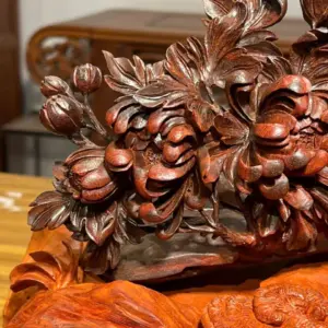 Tượng Gia Đình Gà Gỗ Tử Đàn Ấn Cao 25cm