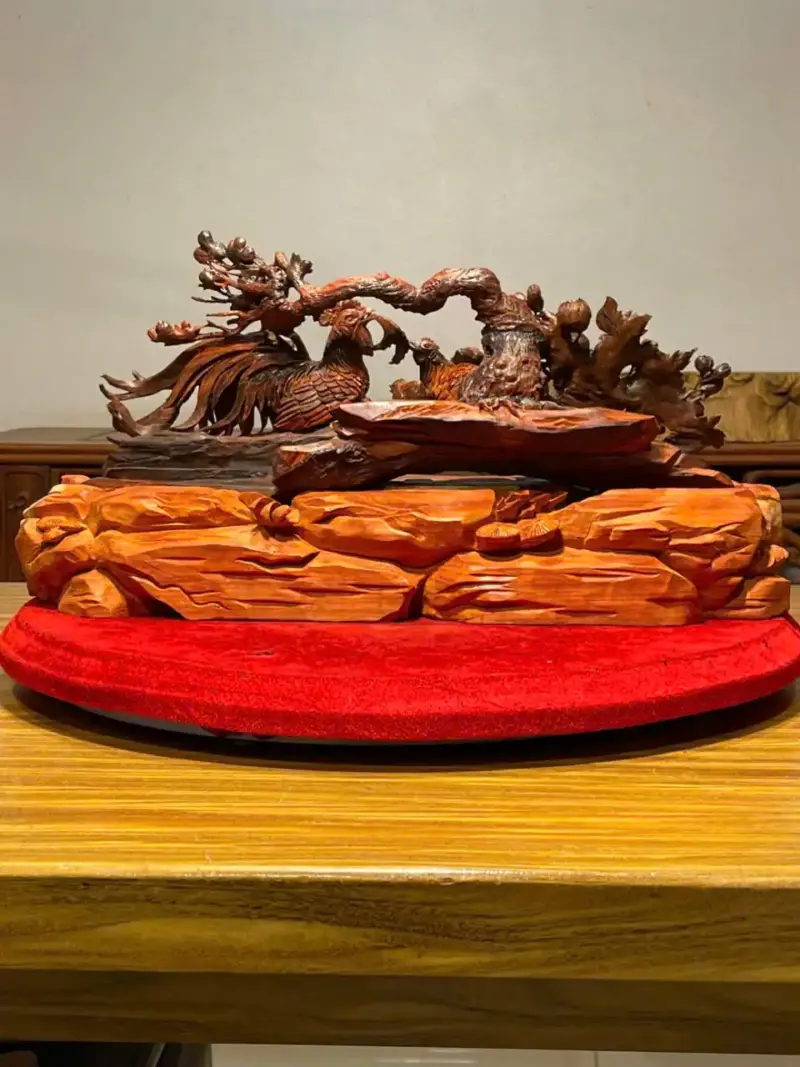 Tượng Gia Đình Gà Gỗ Tử Đàn Ấn Cao 25cm