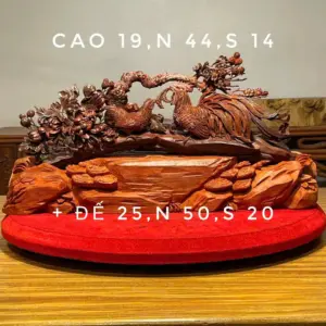 Tượng Gia Đình Gà Gỗ Tử Đàn Ấn Cao 25cm