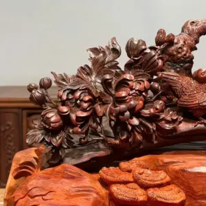 Tượng Gia Đình Gà Gỗ Tử Đàn Ấn Cao 25cm