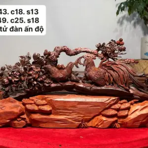 Tượng Gia Đình Gà Gỗ Tử Đàn Ấn Cao 25cm