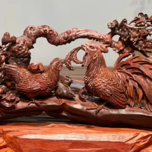 Tượng Gia Đình Gà Gỗ Tử Đàn Ấn Cao 25cm
