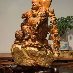 Tượng Di Lặc Gỗ Nu Ngọc Am Cao 73cm