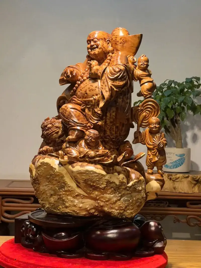 Tượng Di Lặc Gỗ Nu Ngọc Am Cao 73cm