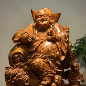 Tượng Di Lặc Gỗ Nu Ngọc Am Cao 73cm