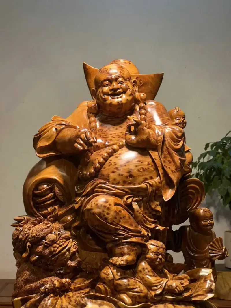 Tượng Di Lặc Gỗ Nu Ngọc Am Cao 73cm