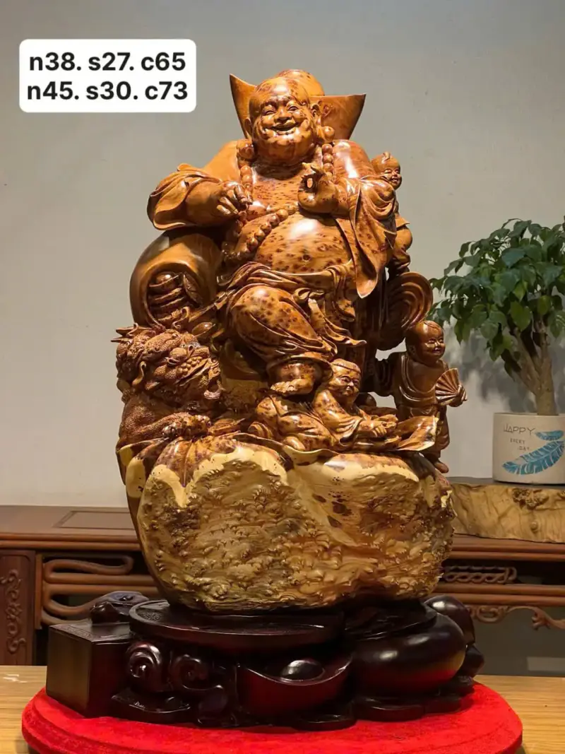 Tượng Di Lặc Gỗ Nu Ngọc Am Cao 73cm