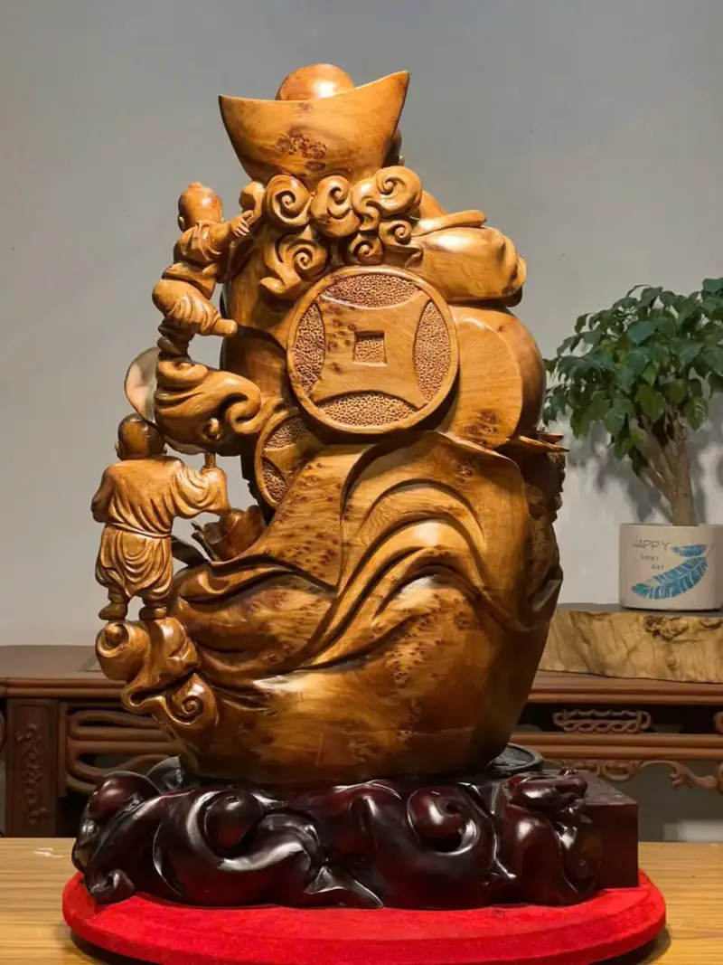 Tượng Di Lặc Gỗ Nu Ngọc Am Cao 73cm