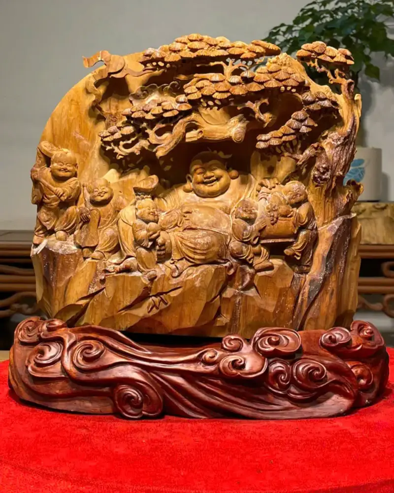 Tượng Di Lặc Gỗ Hoàng Đàn Cao 27cm