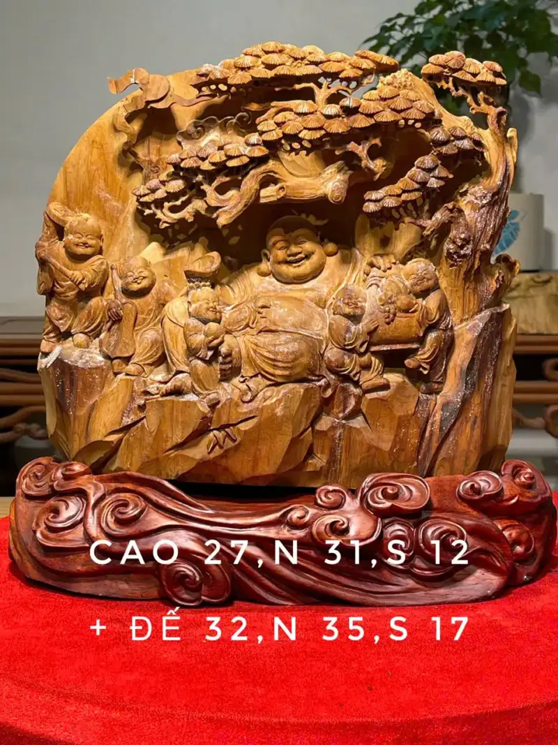 Tượng Di Lặc Gỗ Hoàng Đàn Cao 27cm