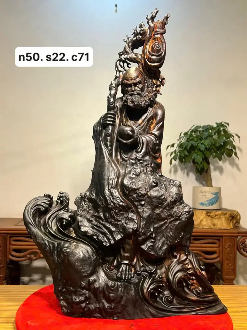 Tượng Đạt Ma Gỗ Mun Hoa Cao 71cm