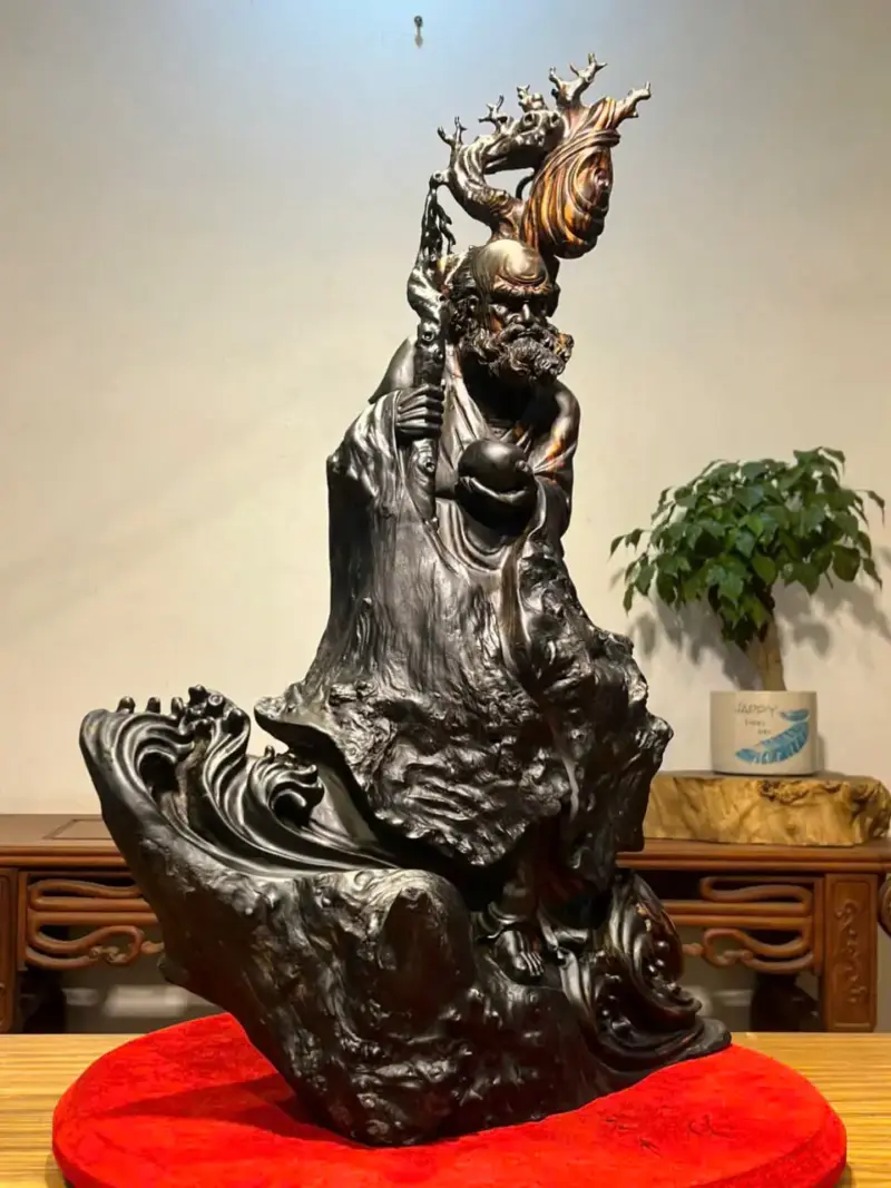Tượng Đạt Ma Gỗ Mun Hoa Cao 71cm