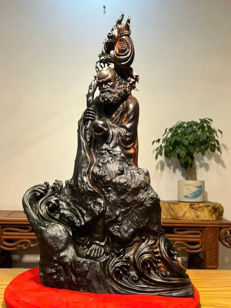 Tượng Đạt Ma Gỗ Mun Hoa Cao 71cm