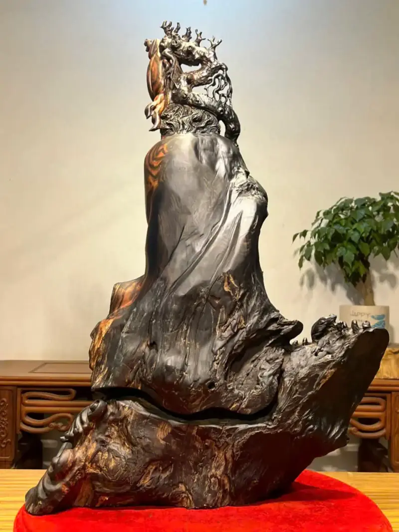 Tượng Đạt Ma Gỗ Mun Hoa Cao 71cm