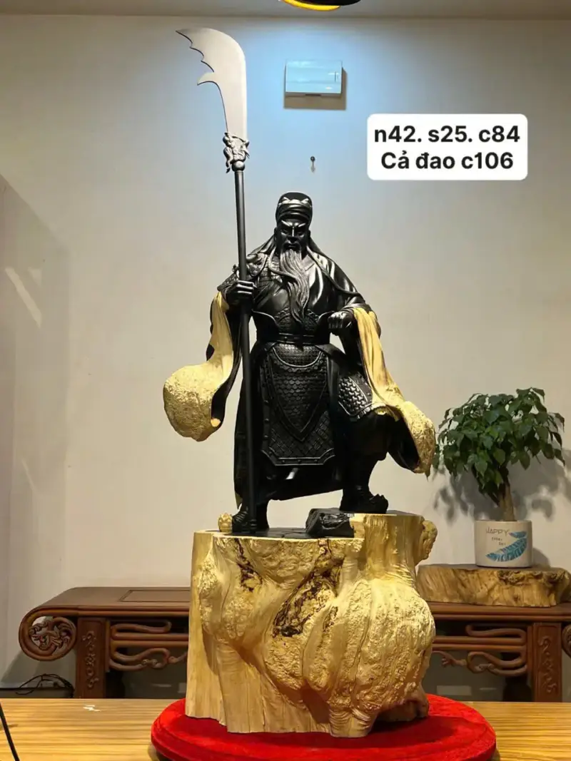 Tượng Quan Công Gỗ Nu Mun Cao 106cm