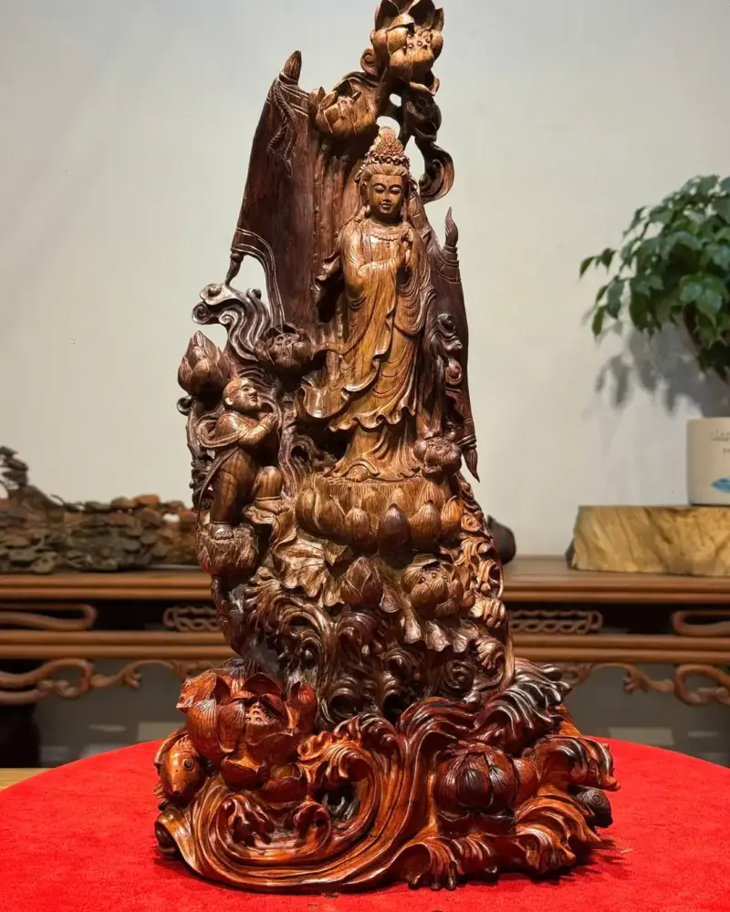 Tượng Phật Bà Gỗ Sưa Cao 46cm