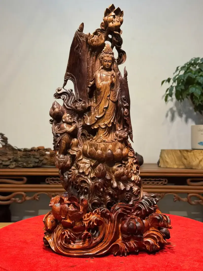 Tượng Phật Bà Gỗ Sưa Cao 46cm