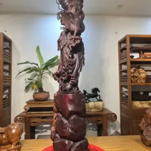 Tượng Đạt Ma Gỗ Nu Tử Đàn Đỏ Cao 126cm